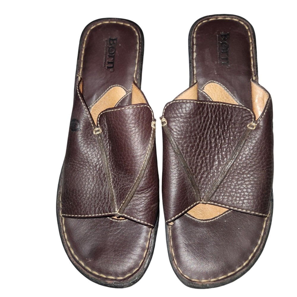 Born W9726 Brown Leather Slide Sandals Womens 9 Handcrafted Comfort Mules